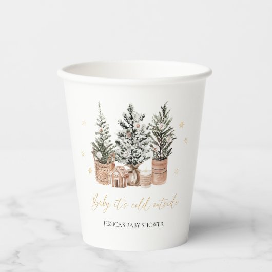ベビークリスマスツリー外は寒いベビーシャワー 紙コップ (正面)