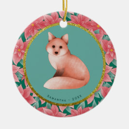 ベビークリスマスパーソナライズされたキツネ名の日付 セラミックオーナメント