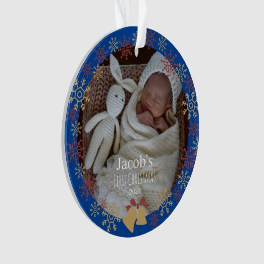 ベビークリスマスフォトスノーフレークセラミックオーナメント オーナメント (正面)