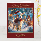 ベビークリスマスヤギのクリスマス カード (黄色い花)