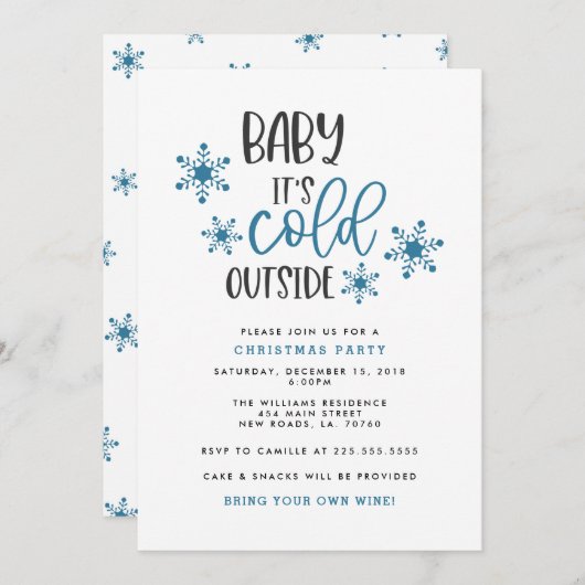 ベビークリスマス外は寒いパーティの招待状 招待状 (正面/裏面)