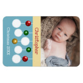 ベビークリスマス年記念ブルー写真 マグネット (横)