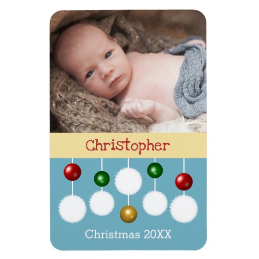 ベビークリスマス年記念ブルー写真 マグネット (縦)