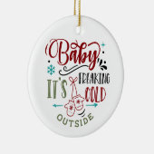ベビークリスマス引用文外で冷え込む セラミックオーナメント (右)