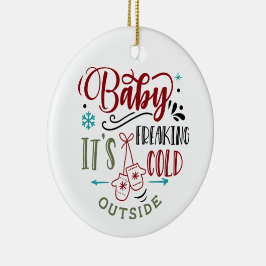 ベビークリスマス引用文外で冷え込む セラミックオーナメント (右)