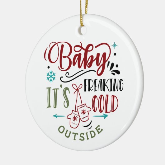 ベビークリスマス引用文外で冷え込む セラミックオーナメント (左)