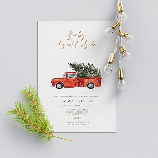 ベビークリスマス車の外で冷たいベビーシャワー 招待状