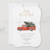 ベビークリスマス車の外で冷たいベビーシャワー 招待状 (正面)