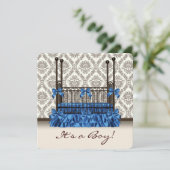 ベビークリブブルーブラウンダマスク男の赤ちゃんシャワー 招待状 (スタンド正面)