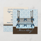 ベビークリブブルーブラウンダマスク男の赤ちゃんシャワー 招待状 (正面/裏面)