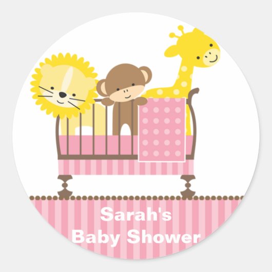 ベビークリブ(ピンク)のジャングル動物のシール ラウンドシール (正面)
