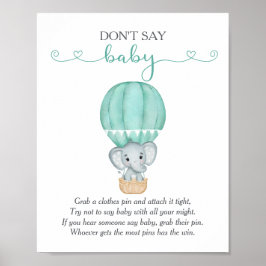 ベビーグリーンエレファントベビーシャワーゲームと言わない ポスター