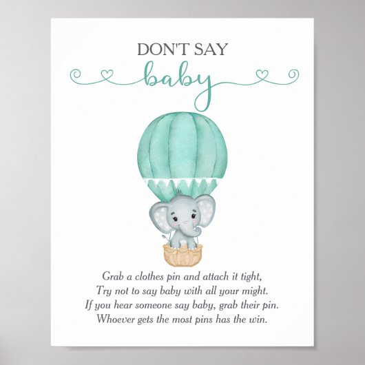 ベビーグリーンエレファントベビーシャワーゲームと言わない ポスター (正面)