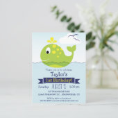 ベビーグリーンホエールキッズバースデーパーティー インビテーションポストカード (スタンド正面)