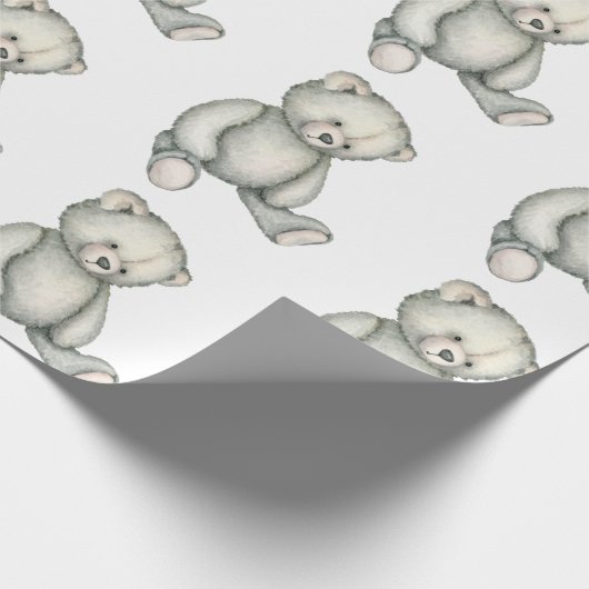 ベビーグレーテディベア男女兼用ウォーター色 ラッピングペーパー (角)