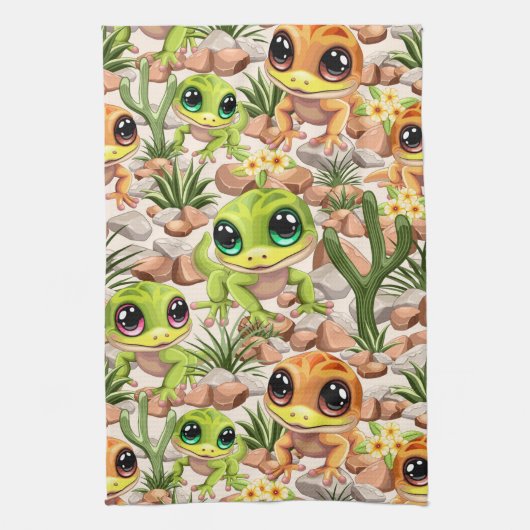ベビーゲッコスかわいい漫画のキャラクター キッチンタオル (縦)