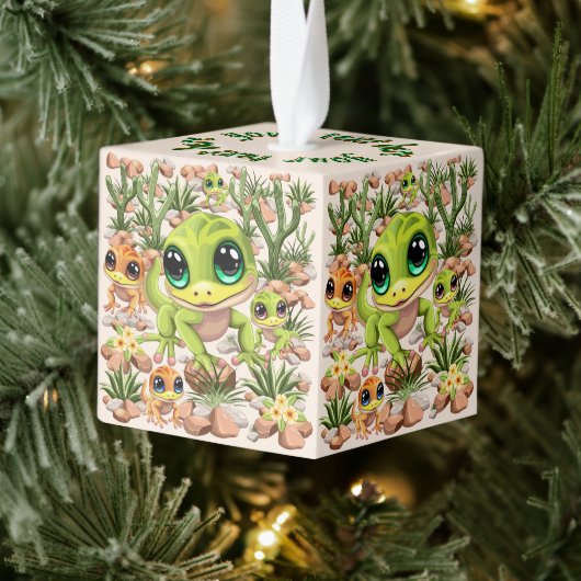 ベビーゲッコスかわいい漫画のキャラクター キューブオーナメント (ツリー)