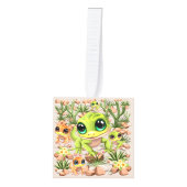 ベビーゲッコスかわいい漫画のキャラクター キューブオーナメント (正面)