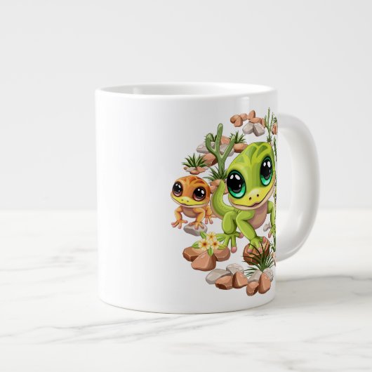 ベビーゲッコスかわいい漫画のキャラクター ジャンボコーヒーマグカップ (正面右)