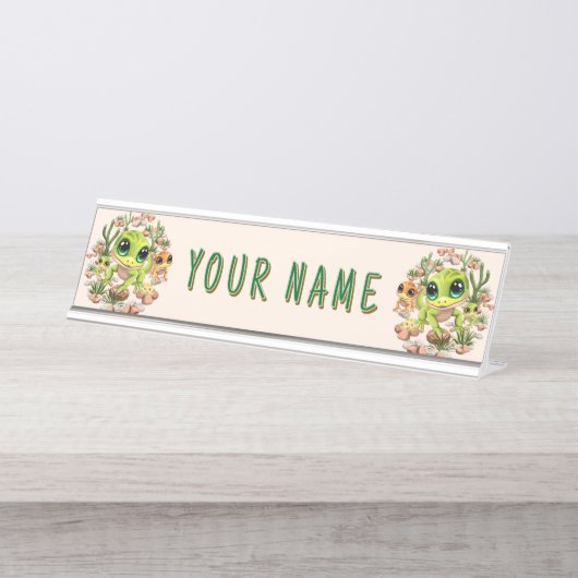ベビーゲッコスかわいい漫画のキャラクター デスクネームプレート (正面)