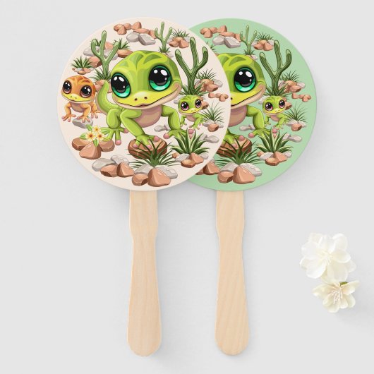 ベビーゲッコスかわいい漫画のキャラクター ハンドファン (正面&裏面)