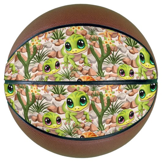 ベビーゲッコスかわいい漫画のキャラクター バスケットボール (正面)