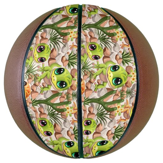 ベビーゲッコスかわいい漫画のキャラクター バスケットボール (縦)