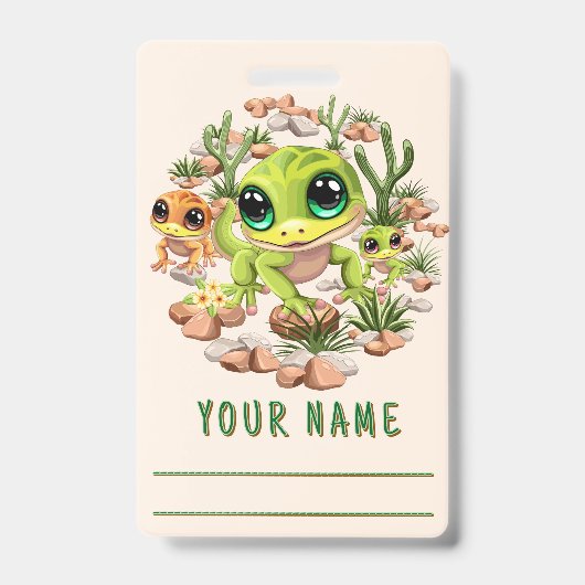 ベビーゲッコスかわいい漫画のキャラクター バッジ (正面)