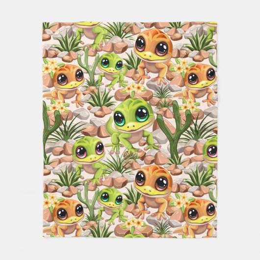 ベビーゲッコスかわいい漫画のキャラクター フリースブランケット (正面)