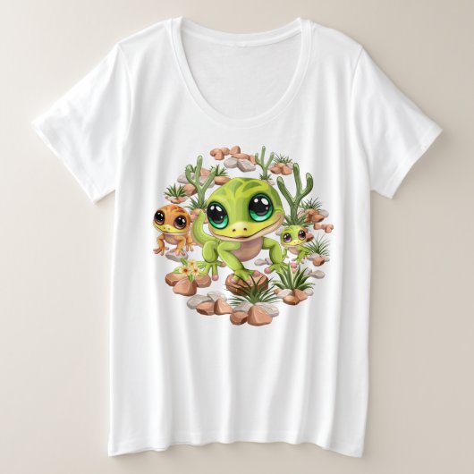 ベビーゲッコスかわいい漫画のキャラクター プラスサイズTシャツ (デザイン正面)