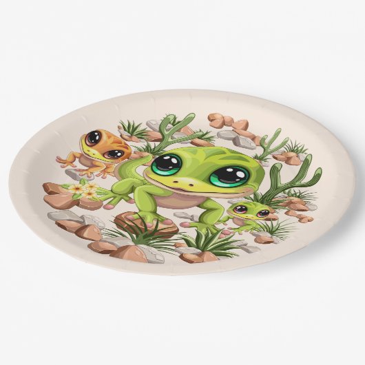 ベビーゲッコスかわいい漫画のキャラクター ペーパープレート (アングル)