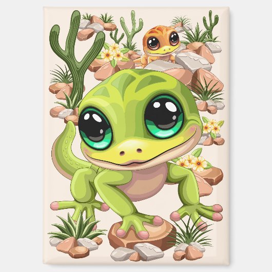 ベビーゲッコスかわいい漫画のキャラクター マグネット (正面)