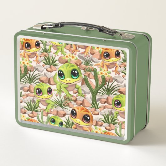 ベビーゲッコスかわいい漫画のキャラクター メタルランチボックス (裏面)