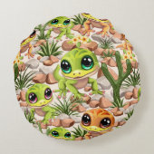 ベビーゲッコスかわいい漫画のキャラクター ラウンドクッション (裏面)