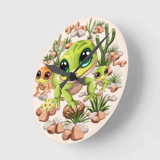 ベビーゲッコスかわいい漫画のキャラクター ラウンド壁時計 (傾斜)