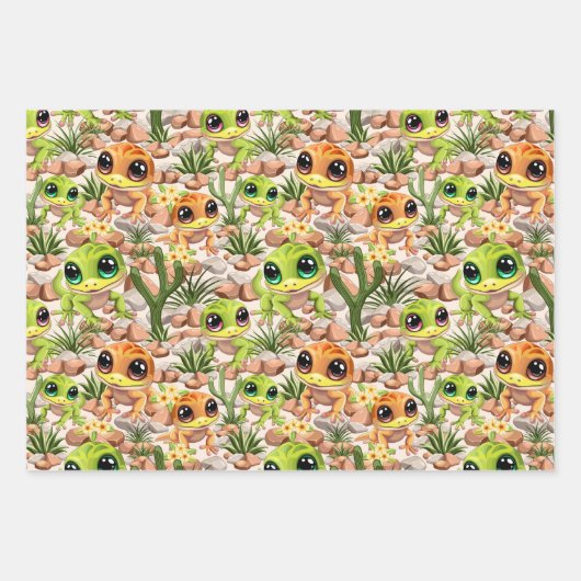 ベビーゲッコスかわいい漫画のキャラクター ラッピングペーパーシート (正面3)