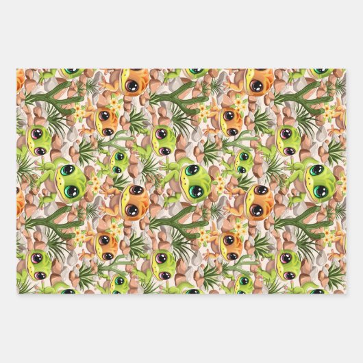 ベビーゲッコスかわいい漫画のキャラクター ラッピングペーパーシート (正面)