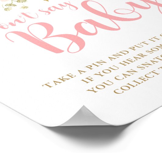 ベビーゲームサイン、赤面ピンク赤ちゃんシャワーPと言わない ポスター (角)