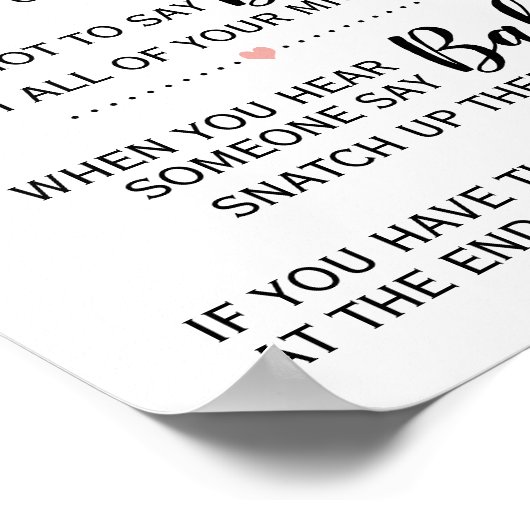 ベビーゲーム赤ちゃんシャワーピンクの花のサインを言わない ポスター (角)