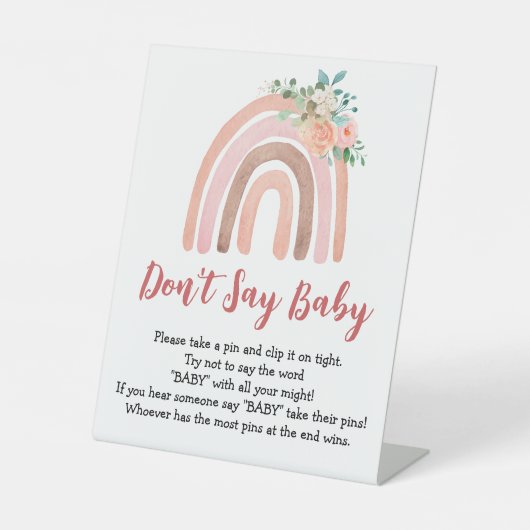 ベビーゲームBoho赤ちゃんシャワー言わないベビー標識 台座サイン (正面)