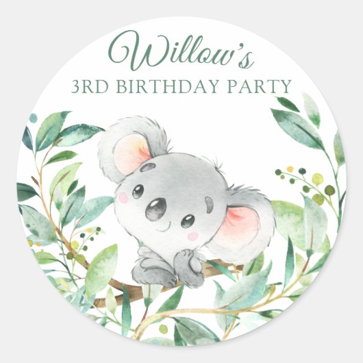 ベビーコアラカスタムベア誕生日パーティー ラウンドシール (正面)