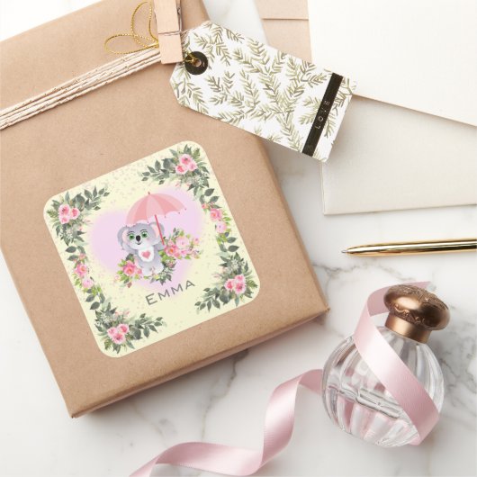 ベビーコアラパーソナライズされた子供部屋  スクエアシール (ギフト)