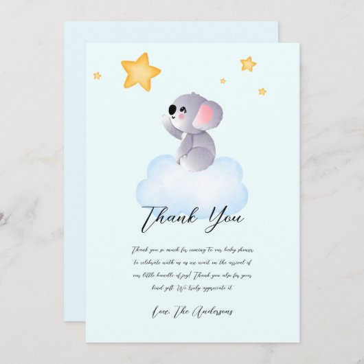 ベビーコアラ星の赤ちゃんシャワーに到達 サンキューカード (正面/裏面)