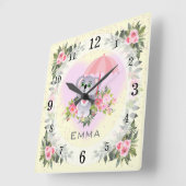 ベビーコアラ |子供部屋 |黄パーソナライズされた色 スクエア壁時計 (傾斜)