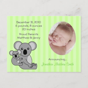 ベビーコアラBear Birth Announcementsはがき 案内ポストカード