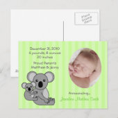 ベビーコアラBear Birth Announcementsはがき 案内ポストカード (正面/裏面)