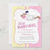 ベビーコウノトリと可愛い幼い娘 招待状 (正面)