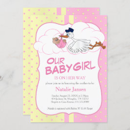 ベビーコウノトリと可愛い幼い娘 招待状