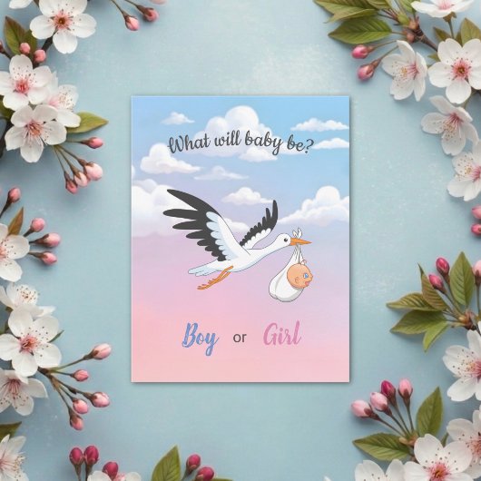 ベビーコウノトリの雲 性別お披露目パーティー招待状 2 ポストカード