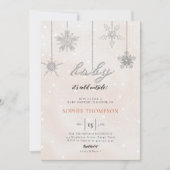 ベビーコールド外グリッター雪片ガールシャワー 招待状 (正面)